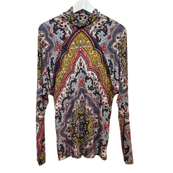 Free People Chase Me Turtleneck Top Mock Neck Printed Long Sleeve Medium - Picture 1 of 7